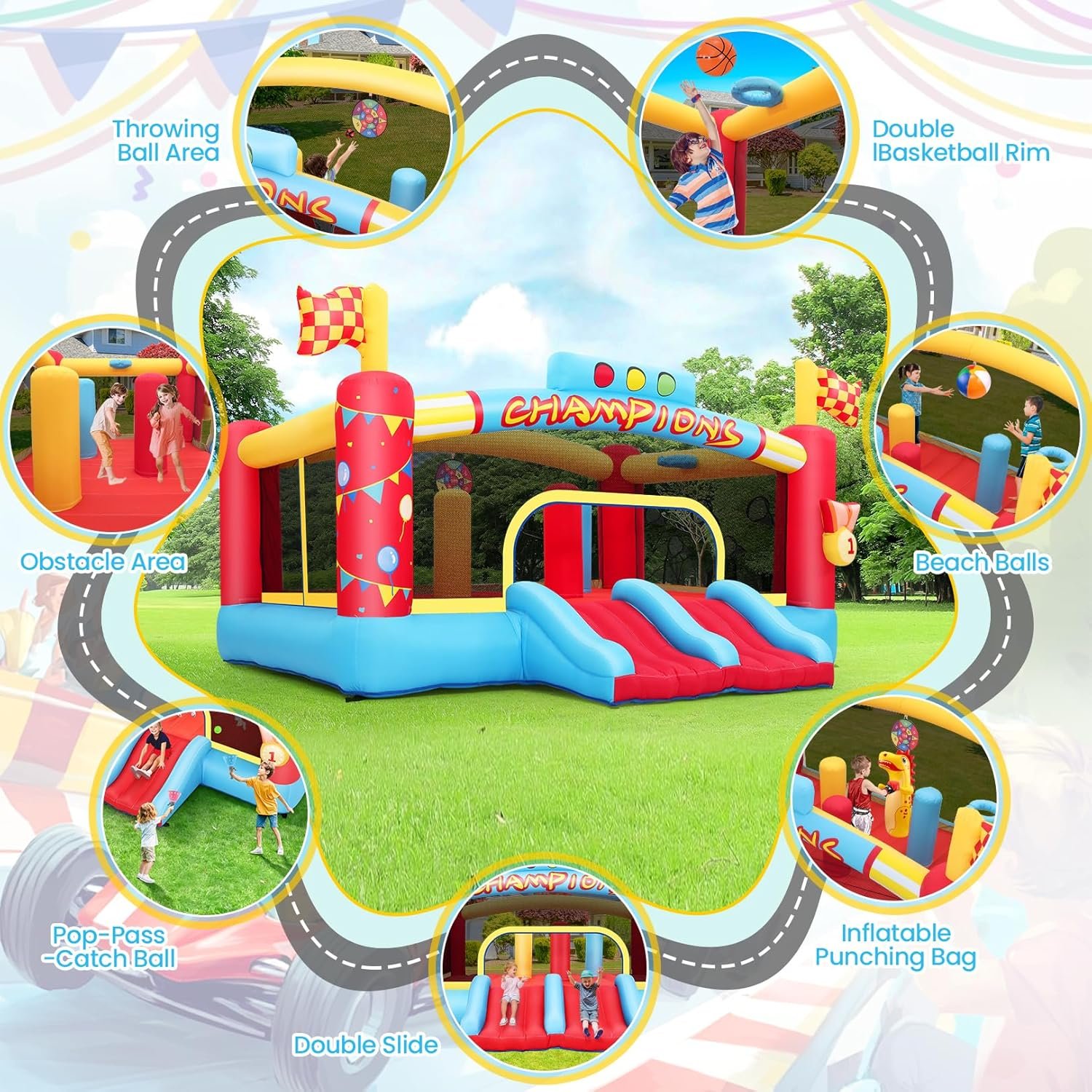 Big Inflatable Obstacle Bounce House for Big Kids 13FT Outdoor Inflatable Bouncers Double Basketball HoopThrow Ball GamePunching GameJumping Bouncy Castle Extra Large NO Blower.jpg