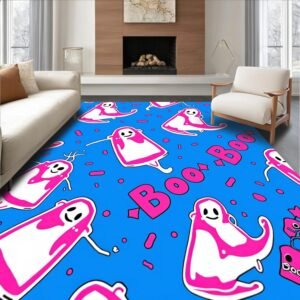 Ultra Soft Area Rug 8x8 Cheerful Lettering with Dancing Ghosts.jpg