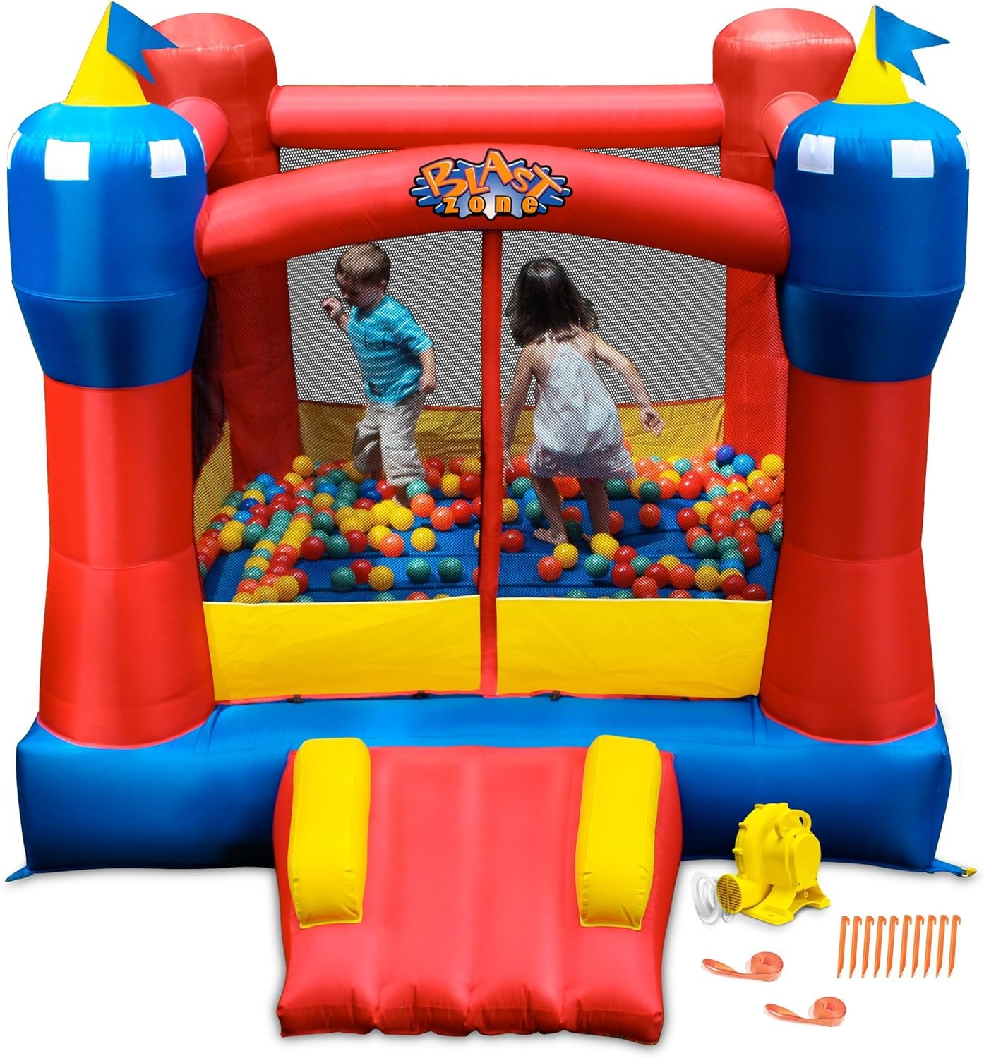 Blast Zone Magic Castle – Inflatable Bounce House with Blower – Premium Quality – Indoor/Outdoor – Portable – Sets Up in Seconds